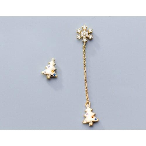 MloveAcc Christmas Tree and Snowflake Earrings Gift New Year 925 Sterling Silver CZ Earrings Jewelry