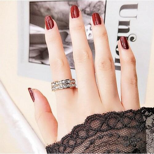 Fashion double layer crystal Ring Rose Gold Stainless Steel Ring With Stone Crystal For Woman Girl For Men Couple