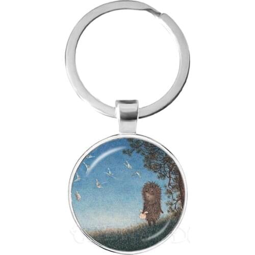 Fashion Hedgehog In The Fog Keychain 25mm Glass Cabochon Dome Hedgehog in the Mist Key Chain Keyring Holder Animal Jewelry Gift