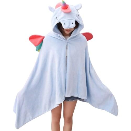 Cartoon Anime Unicorn Kawaii Hooded Ponchos Women Capes Soft Plush Velvet Warm Casual Cloak Coat Hoodies Blankets Female Cosplay