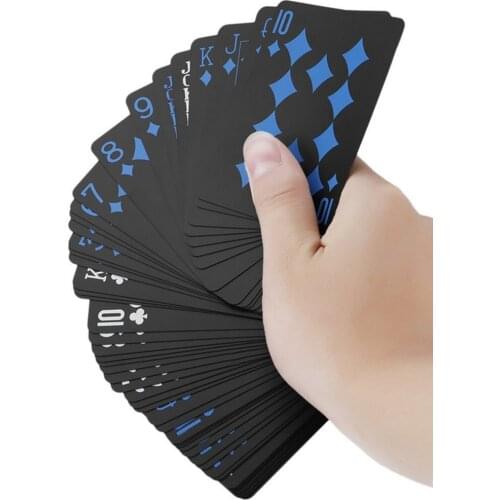 Trend 54pcs Deck Poker Waterproof PVC Plastic Playing Cards Set Classic Magic Tricks Tool Pure Color Black Magic Box-packed