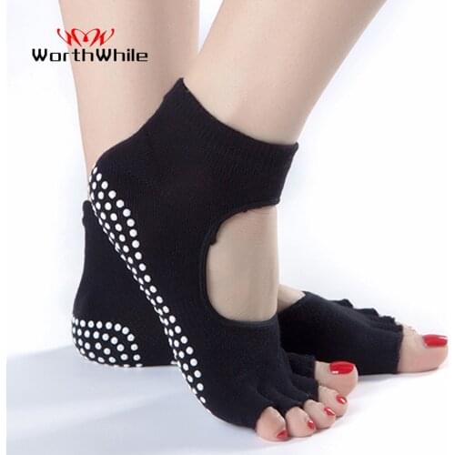 WorthWhile 1 Pair Women Yoga Socks Anti Slip for Lady Gym Fitness Sports Pilates Sock Professional Slippers Dance Protector