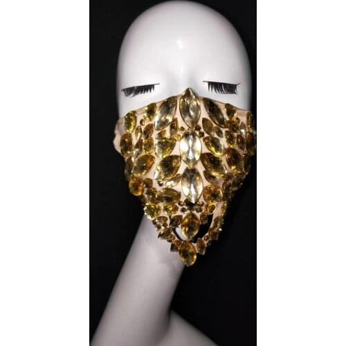 2020 New Fashion Gold Silver Red Stones Masks Performance Show Wear Costume Rhinestones Masks