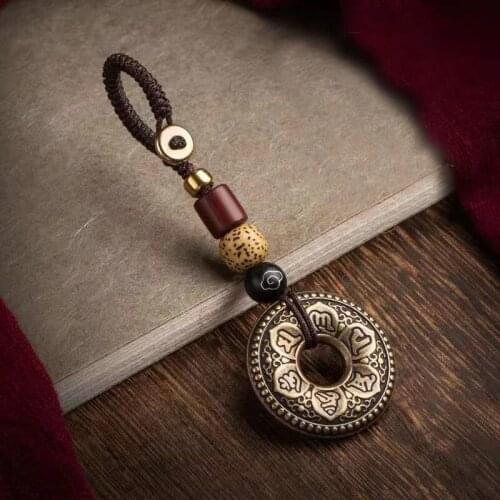 The New Six-character Mantra Heart Sutra Safe Buckle Car Keychain Pendant Antique Retro Style Personality Men And Women Jewelry