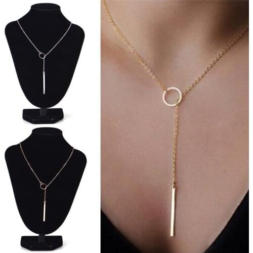 Miraculous New Womens Y Shaped Unique Charming Tone Bar Circle Lariat Necklace Chic Color Bar Circle Lariat Style Pendant