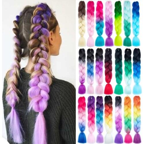 Ombre Jumbo Braiding Hair Extensions 24 Inch Prestretched Big Braids Synthetic Kanekalon Braiding Hair Purple Twist Box Braids