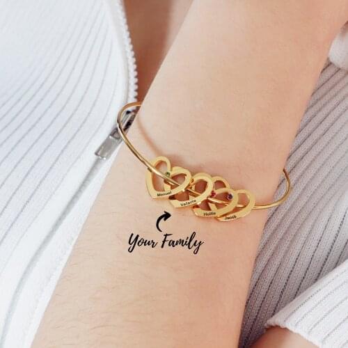 Personalized Family Names Hearts Bracelet heart bead with Birthstone rosegold goldsteel women bracelet Mothers Day Jewelry Gift