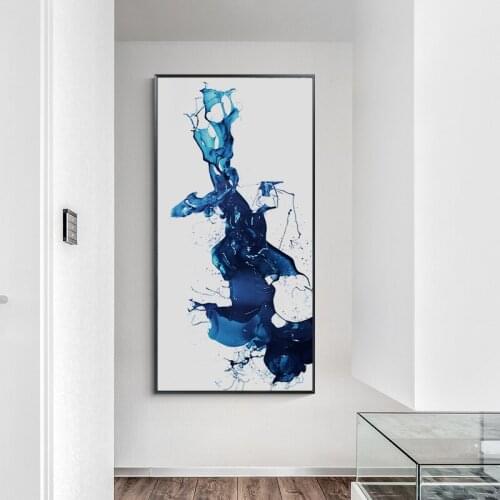 Simple Modern Abstract Blue Watercolor Splash Ink line Canvas Art Painting Wall Prints Poster Living Room Picture Home Decor