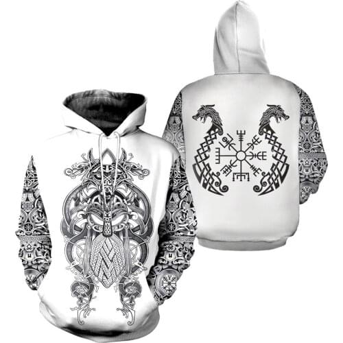 Drop shipping 2019 New Fashion Viking Tattoo Hoodie 3D Print Fenrir & Tyr Viking Sweatshirt Unisex streetwear sudadera hombre