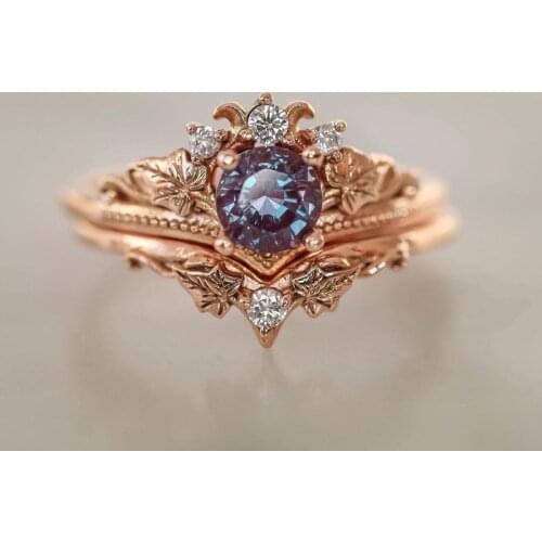 Europe America Luxury Rings Set Crown Rose Golden 2pcs Jewelry Inlay Dainty Zircon Womens Wedding Engagement Fashion Ornaments