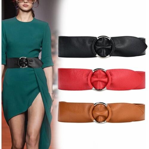 100% Cowskin Wide Belts For Women High Quality Ceinture Femme Waistband Fashion silver circle Genuine Leather cummerbunds woman