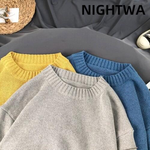NIGHTWA 2021 New-coming Autumn Winter Sweater O Collar Solid Color Pullover Basic All-match Sweater Primer Shirt Long Sleeve Top