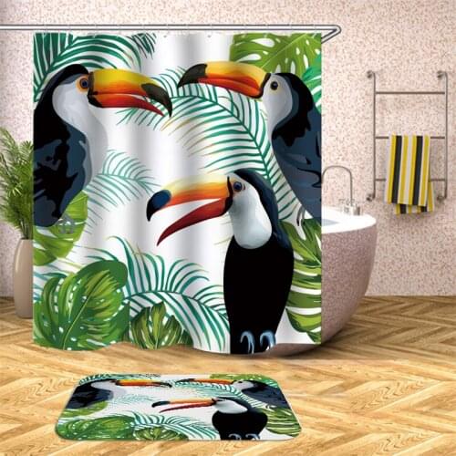 3D Green Plant Shower Curtain Fabric Set Bath Mats Rugs Curtain In The Modern Fixture Bathroom