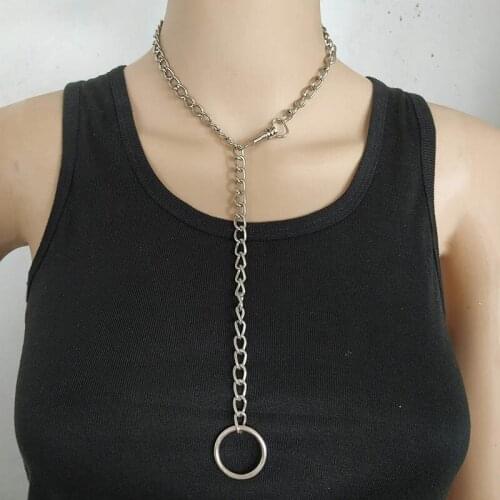 Vintage Punk Curb Chain Necklace for Women 2019 NewSilver Big Round Pendant Collar Choker Sweater Chain Necklaces