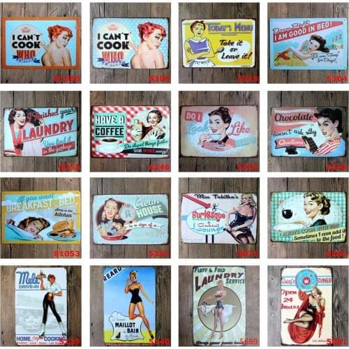 Vintage Metal Tin Sign of I Can't Cook Who Cares? Daisys Diner Open 24 Hours Friandises Cupcake Personalized Poster Decoration