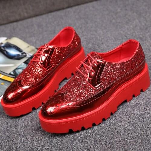 High quality platform shoes for men luxury fashion stage nightclub dresses carving brogue shoe original leather bullock sneakers