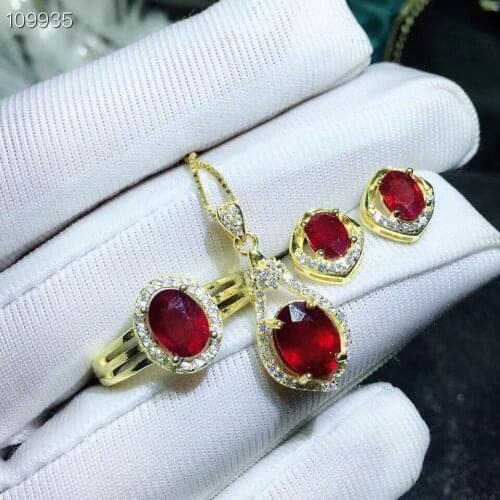 KJJEAXCMY boutique jewels 925 sterling silver inlaid Natural Ruby Pendant Necklace Ring Earring suit support detection