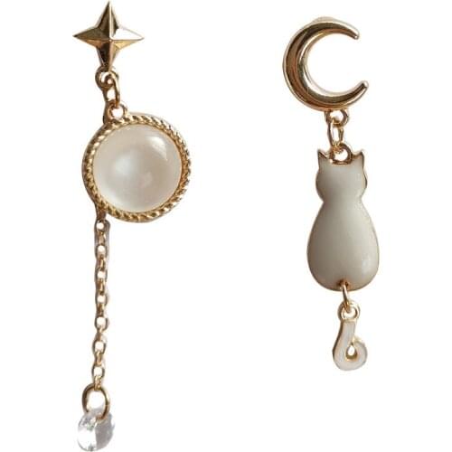 10 pair / lot fashion jewelry accessories painted metal star moon cat earrings for women 2020