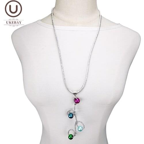 UKEBAY Multicolor Pearl Pendant Necklaces For Women Necklaces Alloy Accessories Handmade Designer Jewelry Luxury Sweater Chains