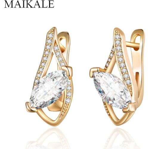MAIKALE Trendy Geometric Stud Earrings CZ Beads Zirconia Earrings for Women Gold Ear Studs Fashion Jewelry Gifts for Girl