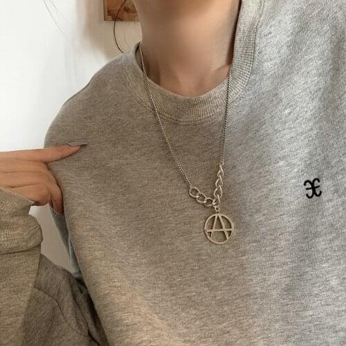 TIMEONLY Korean Fashion Letter A Hollow Pendant Necklaces Hip Hop Lover Sweater Necklace for Women Girl Statement Charm Jewelry