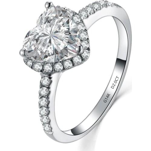 Amazing Heart Shape 2CT Fine Diamond Ring Solid 14Karat Gold Ring Great Bridal Jewelry Gift For Girl