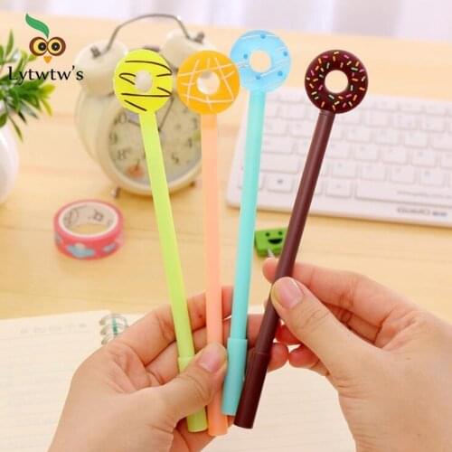 1 Pcs Lytwtws Korean Stationery Sweet Cute Kawaii Doughnut Creative School Office Supplies Gel Pen Donut Handles Lovely Pen