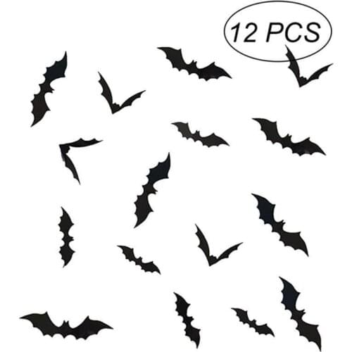 12PCS Halloween Decoration 3D Black PVC Bat Halloween Party DIY Decor Wall Sticker Bar Room Halloween Party Scary Decos Props
