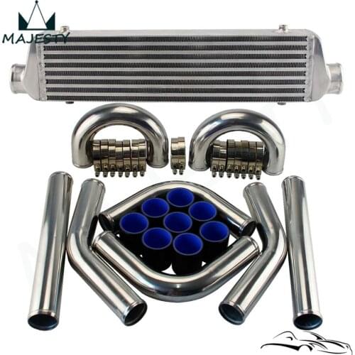 2.5" Inlet Front Mount Intercooler + 63mm Aluminum Piping Hose Clamps Kit DIY
