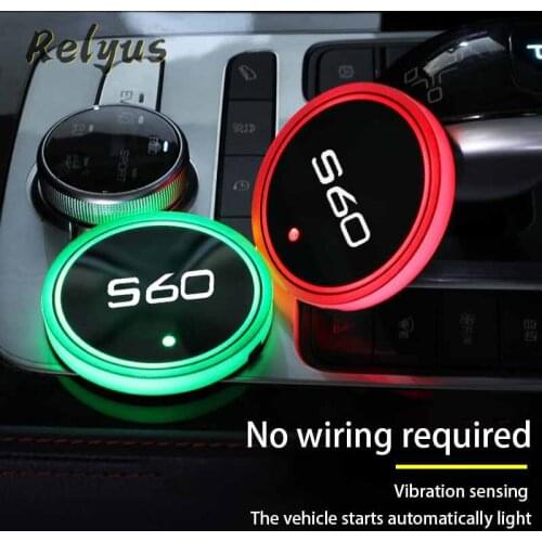 2Pcs Luminous Car Led Cup Coaster Non-slip Mat Automobile Atmosphere Light For Volvo S60 S 60 Auto Accessories