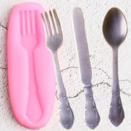3D Fork Spoon knife Silicone Molds DIY Party Cupcake Topper Fondant Cake Decorating Tools Candy Clay Chocolate Gumpaste Moulds