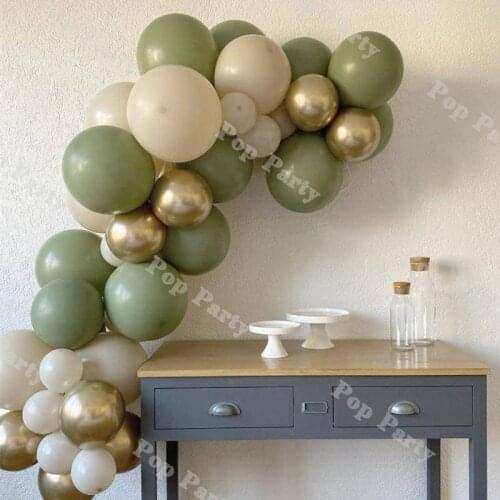 45pcs Balloons Garland Kit Birthday Dusty Sage Green Balloon Arch Beige White Gold Globos Baby Shower Wedding Party Supplies