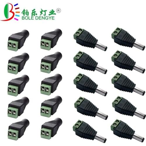 1pcs DC Female Male Connector 5.5mm x 2.1mm Jack Power Plug Adapter For 3528 5050 5630 Single Color LED Strip And CCTV Camera