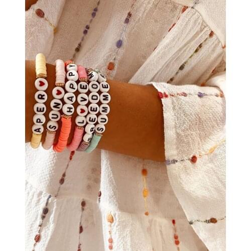 DIY Letter Polymer Clay Bracelet for Women Handmade Beads Charm Bracelet Femme Jewelry