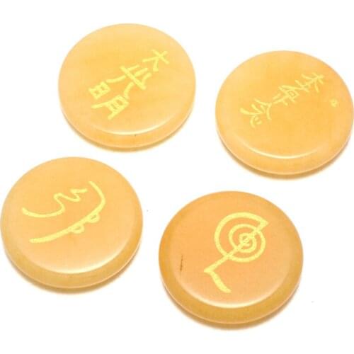 Natural Stone Loose Beads Yellow Jadex Round Shape with Tianshan Runes Making for Charms Jewelry Gifts for Women 25x25mm