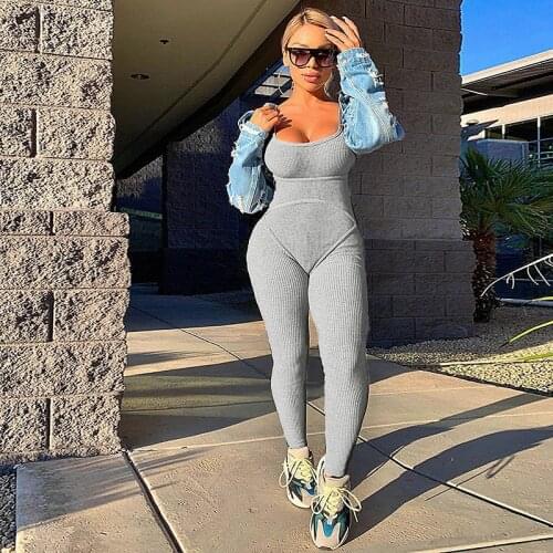 Black Gray Dance Costume Women Fitness Streetwear Hip Hop Street Dance Practice Rave Outfit Female Low-neck Jumpsuit DCC349