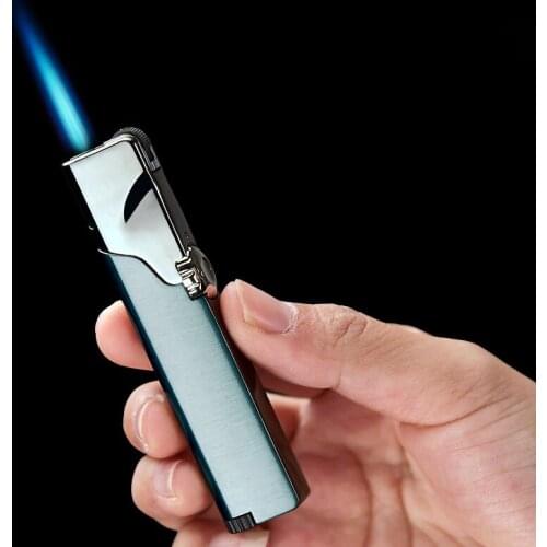 Ladies Metal Strip Straight Torch Fire Jet Flame Wwindproof Cigar Lighter Flint Grinding Wheel Mini Portable Creative Smoke Gift