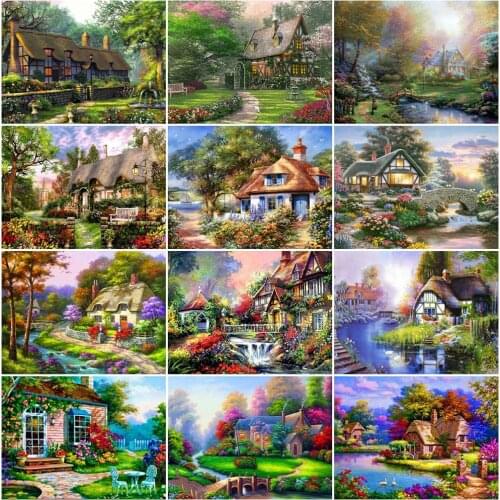 EverShine 5D DIY Diamond Painting Full Drill Square Garden Diamond Embroidery Landscape House Picture Rhinestones Mosaic Hobby