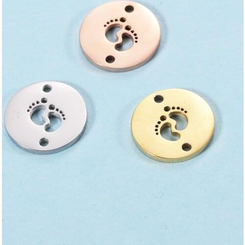 Fnixtar 20Pcs Round Hollow Baby Feets Charms Mirror Polish Stainless Steel Connector Charms For DIY Making Necklace Bracelets