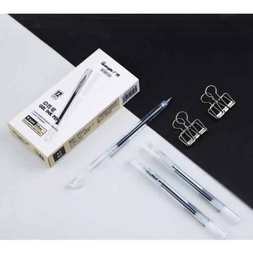Kinbor Gel Pen 0.38mm 0.5mm Black Red Ink Full Needle Tube for Student Ball Pen Transparent Rod Simple Signature Pen Pack of 12