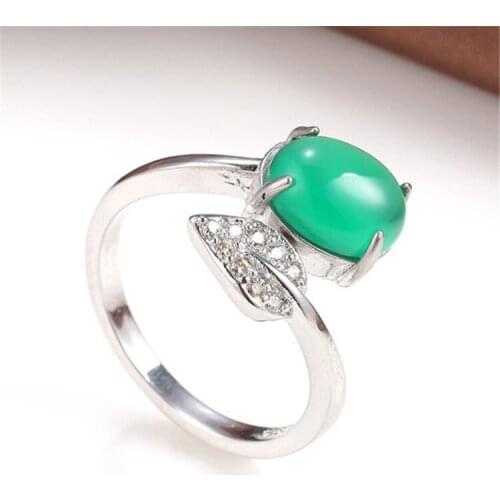Baoyu jade pure silver ring natural emerald jade myelin leaves s925 foot silver ring womens fashion set