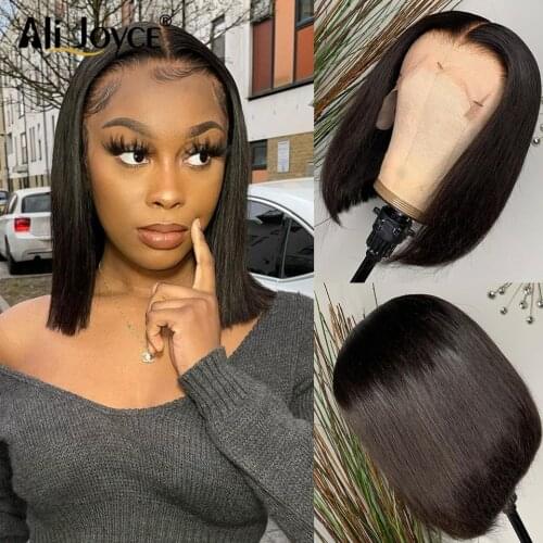 Short Bob 13X1 T Part Lace Wig Brazilian Human Remy Hair Wig For Black Women #1B Color 4x4 Closure Lace Wig Preplucked Baby Hair