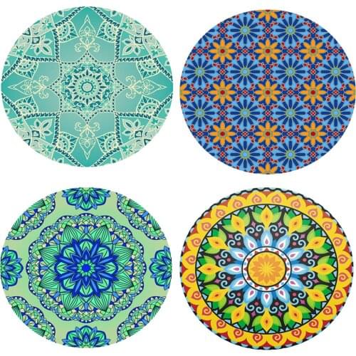Round Fitted Table Cloth Cover Elastic Edged Vinyl Boho Tablecloth 120cm Dia