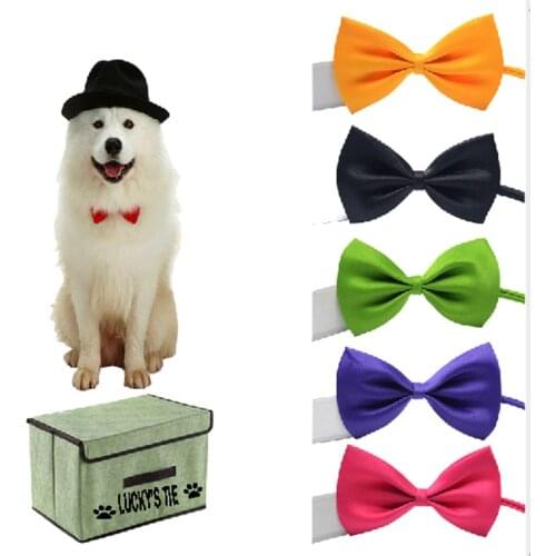 Fashion Solid 19 Pcs/lot Mix Colors Personalized Box Dog Bow Tie Sweet Pet Neck Strap Adjustable Buckle Cat Accessories