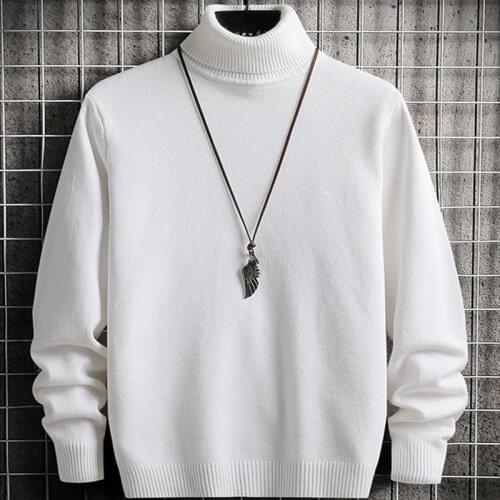 Autumn Hot Sales Knitting Acrylic Long Sleeve Men Sweater High Collar Soft Warm Pure Color Pullovers Casual Sweater