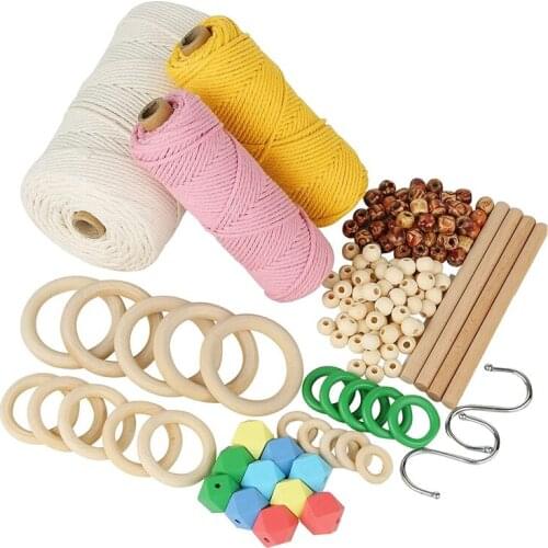 DIY Macrame Kit for Adults Beginners,219 Yards Macrame Cord Macrame Beads with Wooden Rings and Sticks,Macrame Supplies