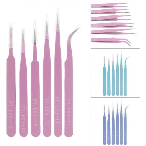 6pcs/lot Precision Tweezers Set 116mm-133mm Anti-Static Stainless Steel Tweezers for Jewelry, Electronics, Laboratory