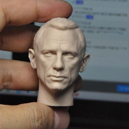 Unpainted 1/6 007 Agent Daniel Craig Head Sculpt Male Soldier Head Carving Fit 12'' Action Figure for Painting Exercise Fans DIY