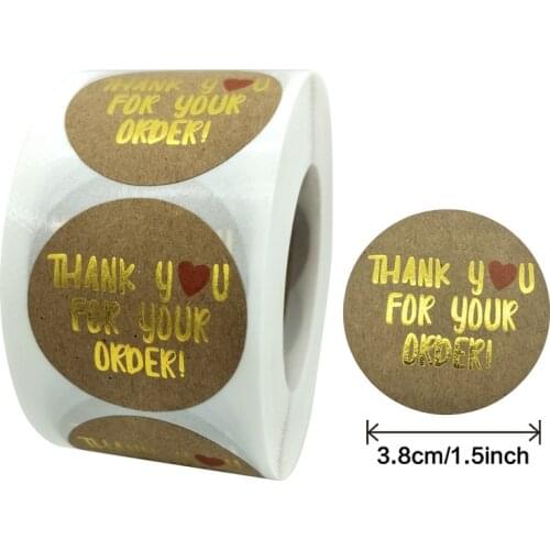New Unique Designs 38mm/1.5inch Gold Foil Thank You for Your Order Sticker Labels 500pcs For Shopping Small Shop Local Handmade