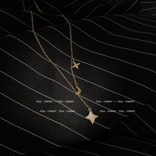 Titanium Steel Female Zirconia White Shell Star Moon Pendant Necklace for Women Temperament Clavicle Chain Simple Jewelry